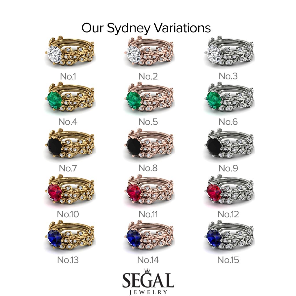 Leaves All Around Black Diamond Wedding Bridal Set - Sydney 2ct No. 38